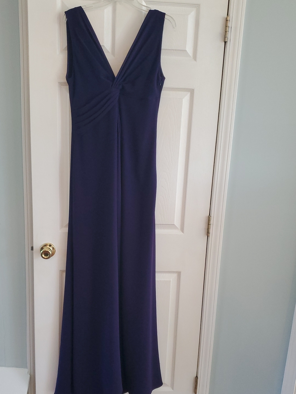 Eli Tahari Elegant Deep Purple V-Neck Maxi Dress